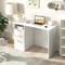 White Home Office Desk with Power Outlet 3 Storage Drawers and Open Compartment